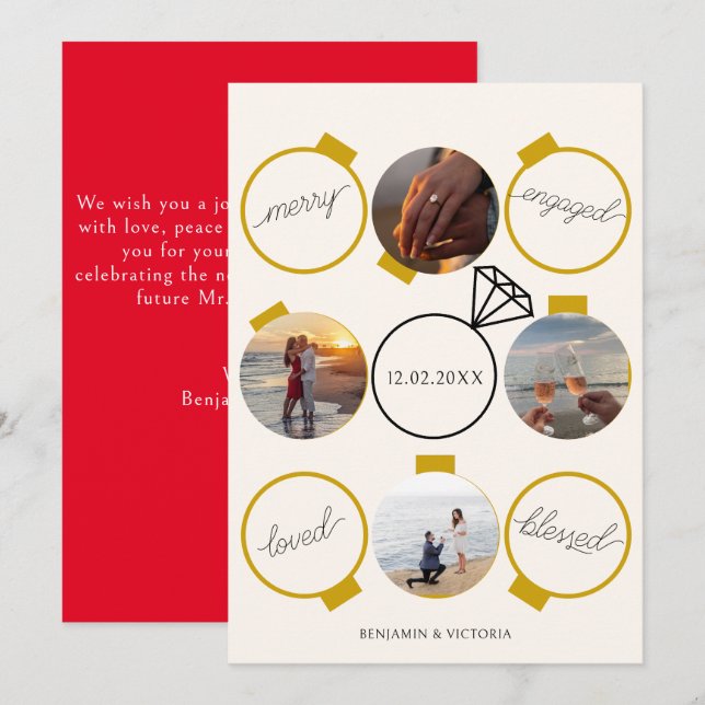 Festive Ornaments Merry and Engaged Holiday Card (Front/Back)