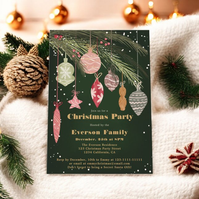Festive Ornaments Merry Christmas Illustrations Invitation (Festive Ornaments Merry Christmas Illustrations Invitation)