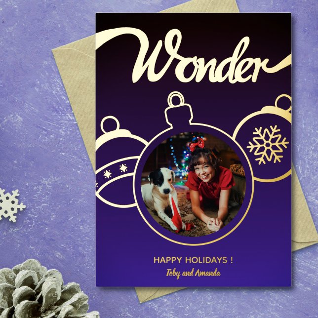 Festive Ornaments Photo Gold Foil Holiday Card (Creator Uploaded)