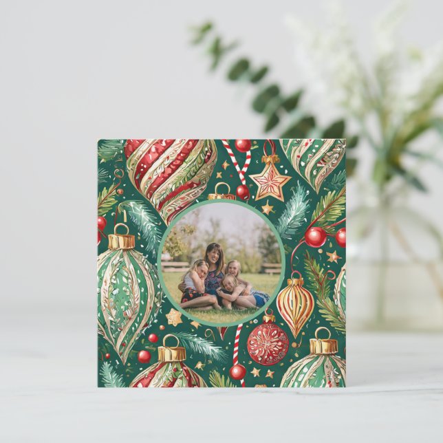 Festive Ornaments Photo Holiday Card (Standing Front)
