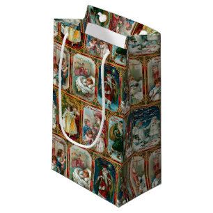 Festive Ornate Vintage Christmas Scenes Small Gift Bag