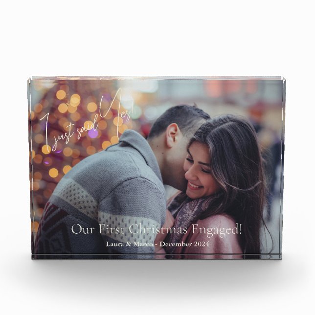 Festive Our First Christmas Engagement Photo Block (Front)