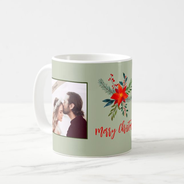 Festive Our First Christmas Family 2 Custom Photo  Coffee Mug (Front Left)