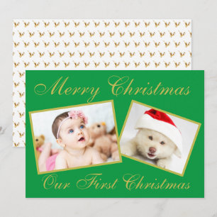 Festive Our First Christmas Gold 2 Photos Holiday  Card