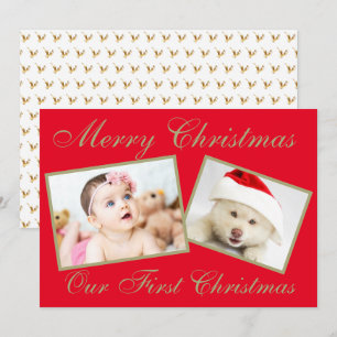 Festive Our First Christmas Gold 2 Photos Holiday Card