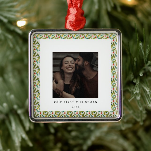 Festive Our First Christmas Photo Metal Tree Decoration (Tree)