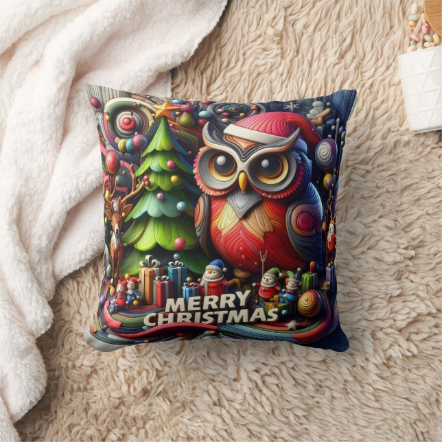 Festive owl and friends celebrate Christmas joy Cushion (Blanket)