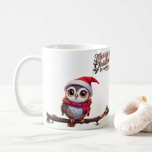 Festive Owl in a Santa Hat Coffee Mug (With Donut)