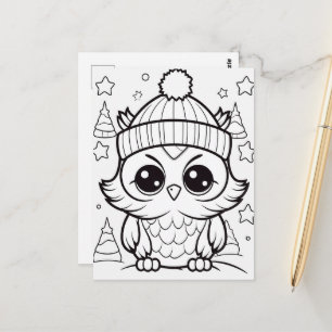 Festive owl kids colouring Postcard