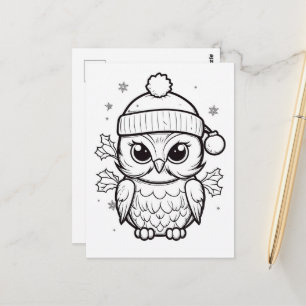Festive owl kids colouring  postcard