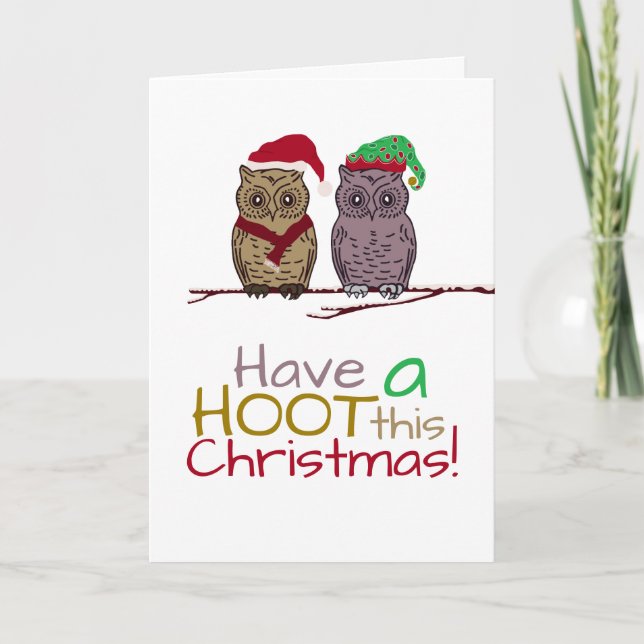 Festive Owls, Christmas Greeting Card (Front)