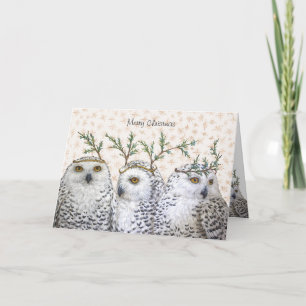 Festive owls on snow Christmas card