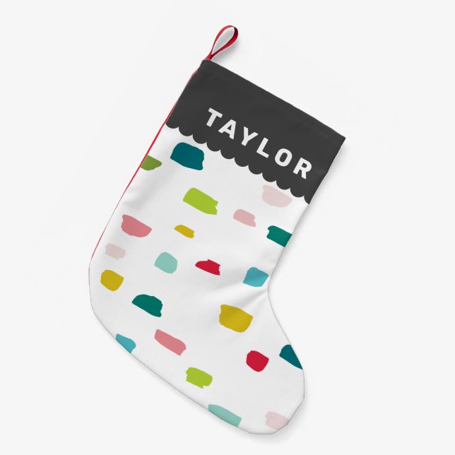 FESTIVE PAINT DABS colourful fun bold bright grey Small Christmas Stocking (Front (Hanging))