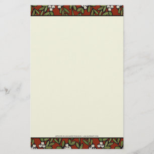 Festive Painted Mistletoe on Red Stationery