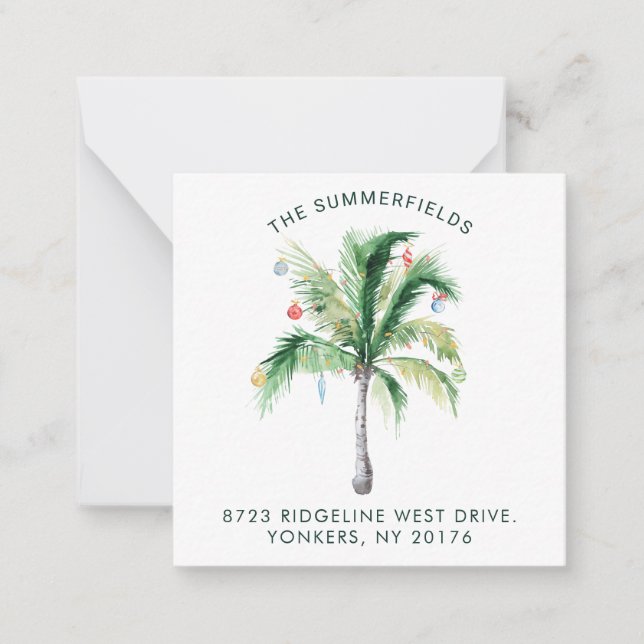Festive Palm Tree Christmas Holiday Return Address Card (Front)