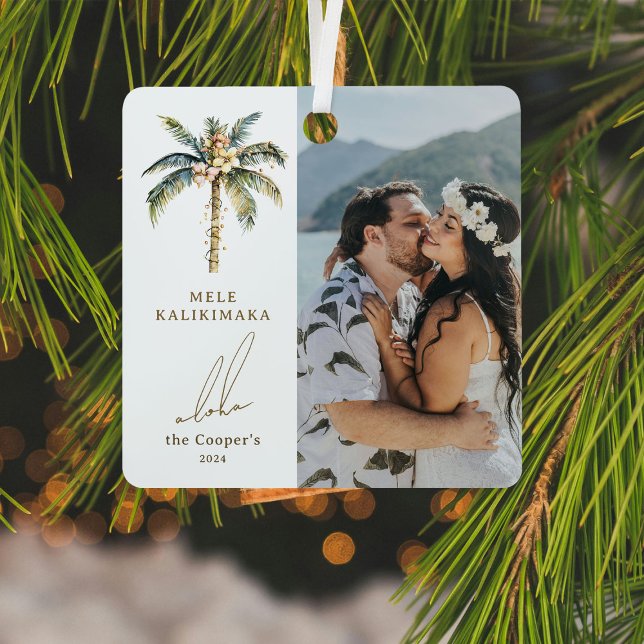 Festive Palm Tree Mele Kalikimaka Hawaiian Photo Metal Tree Decoration (Creator Uploaded)