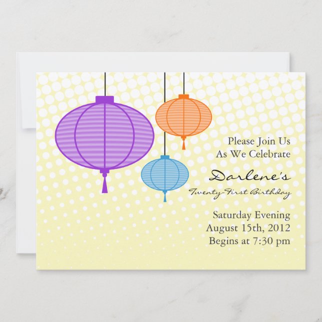 Festive Paper Lanterns Birthday Party Invites (Front)