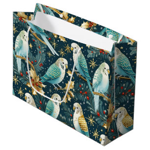 Festive Parakeet Budgie Christmas Gift Bag