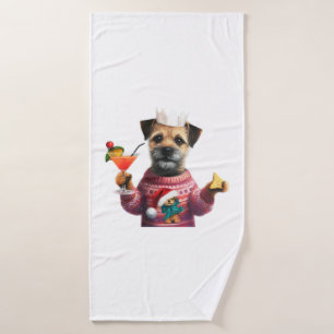 Festive Party Border Terrier   Bath Towel