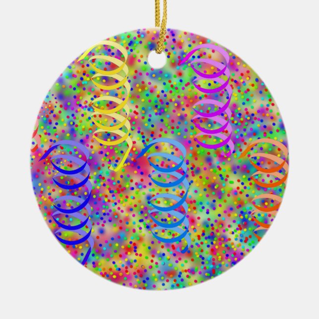 Festive Party Confetti Pattern Ceramic Tree Decoration (Front)
