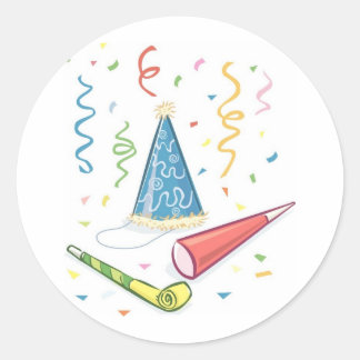 Festive Party Hat with Noisemakers Classic Round Sticker