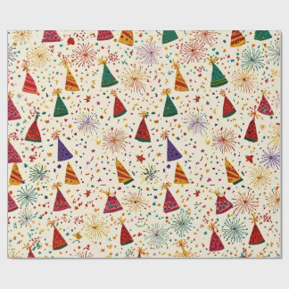 Festive Party Hats & Fireworks Seamless Pattern Wrapping Paper