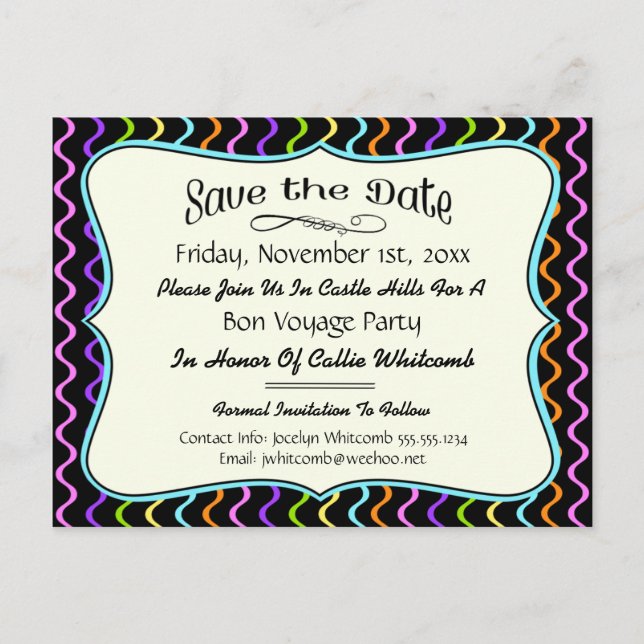Festive Party, Reunion or Event Save the Date Announcement Postcard (Front)