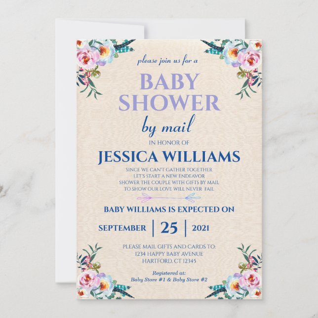 Festive Pastel Boho Floral Baby Shower By Mail Invitation (Front)