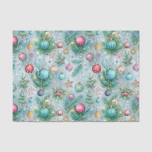 Festive Pastel Christmas Tree Ornament Holly Berry Tissue Paper
