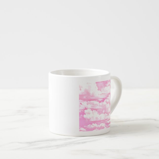 Festive Pastel Pink happy Clouds Espresso Cup (Front Right)