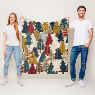 Festive Patchwork Christmas Tree Pattern (2) Fleece Blanket
