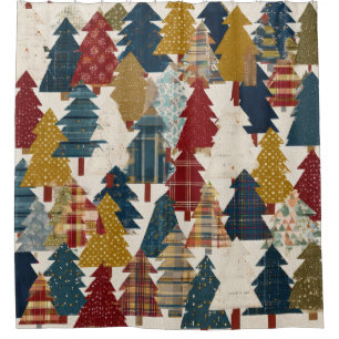 Festive Patchwork Christmas Tree Pattern (2) Shower Curtain