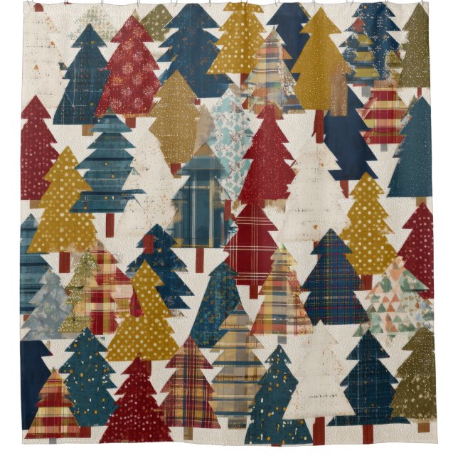 Festive Patchwork Christmas Tree Pattern (2) Shower Curtain (Front)