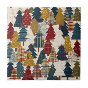 Festive Patchwork Christmas Tree Pattern (2) Tile