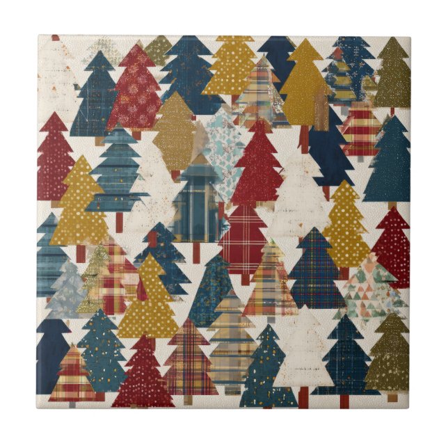 Festive Patchwork Christmas Tree Pattern (2) Tile (Front)