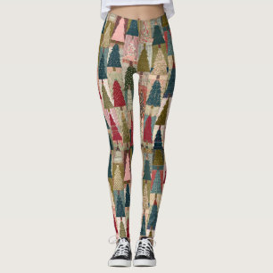 Festive Patchwork Christmas Tree Pattern (3) Leggings