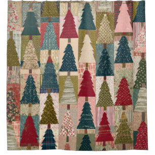 Festive Patchwork Christmas Tree Pattern (3) Shower Curtain