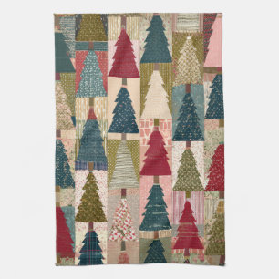 Festive Patchwork Christmas Tree Pattern (3) Tea Towel