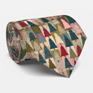 Festive Patchwork Christmas Tree Pattern (3) Tie