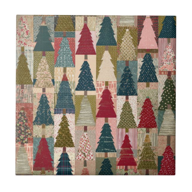 Festive Patchwork Christmas Tree Pattern (3) Tile (Front)