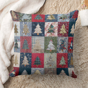 Festive Patchwork Christmas Tree Pattern (4) Cushion