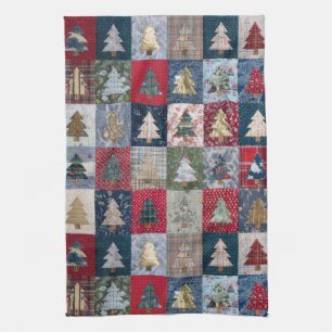 Festive Patchwork Christmas Tree Pattern (4) Tea Towel