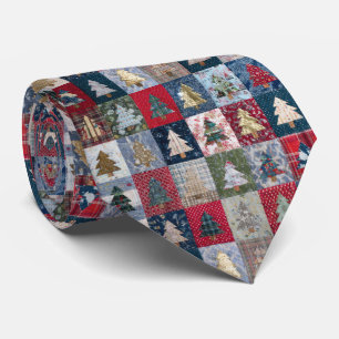 Festive Patchwork Christmas Tree Pattern (4) Tie