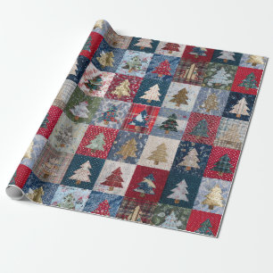 Festive Patchwork Christmas Tree Pattern (4) Wrapping Paper