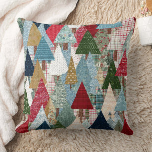 Festive Patchwork Christmas Tree Pattern Cushion