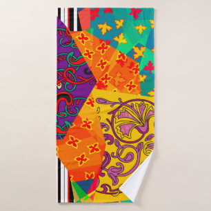 Festive patchwork in indian, turkish, italian, por bath towel