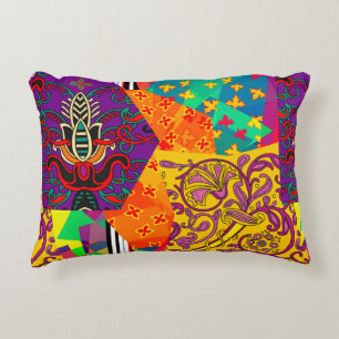 Festive patchwork in indian, turkish, italian, por decorative cushion