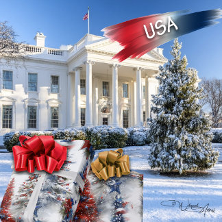 Festive Patriotic Christmas Trees Wrapping Paper