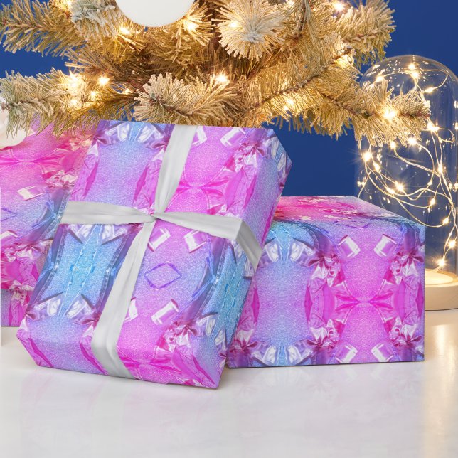 Festive Pattern Modern Blue Pink Wrapping Paper (Holidays)