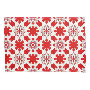Festive Pattern of Red and White Snowflakes Pillowcase
